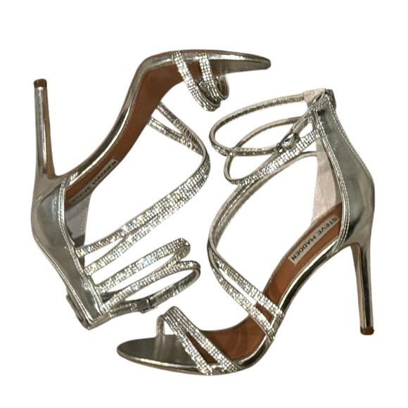Steve Madden Fiffi Silver Heels Strappy Stiletto Open Toe Sandals Women's Size 6 - Picture 6 of 15